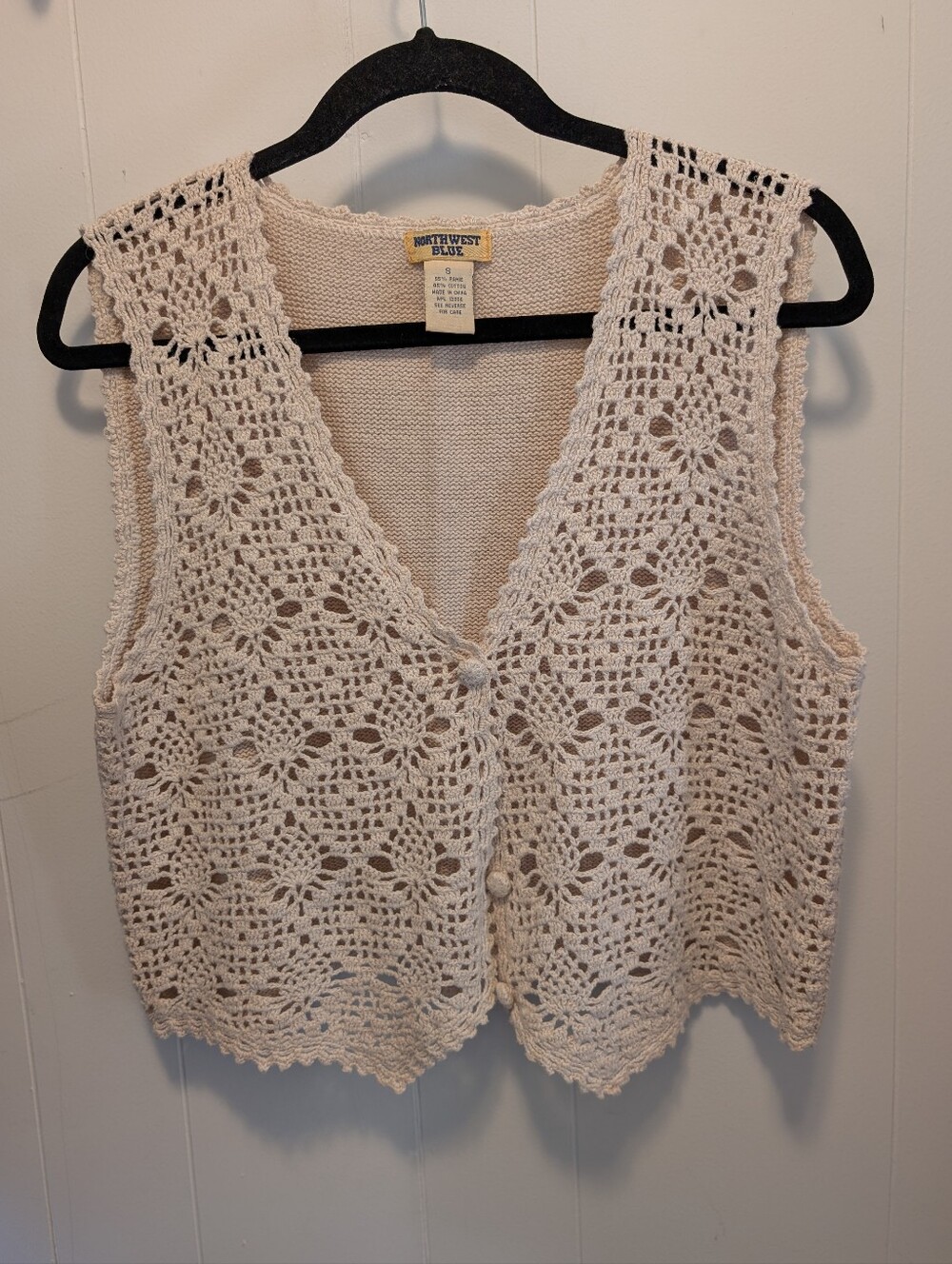 Northwest Blue Crochet Knit Vest Cream Women's Size Small Could Fit Medium